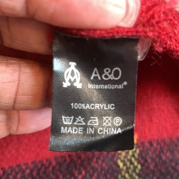 A&O 100% acrylic Red White Black Yellow Shawl Wrap Throw Plaid Print - Picture 3 of 8